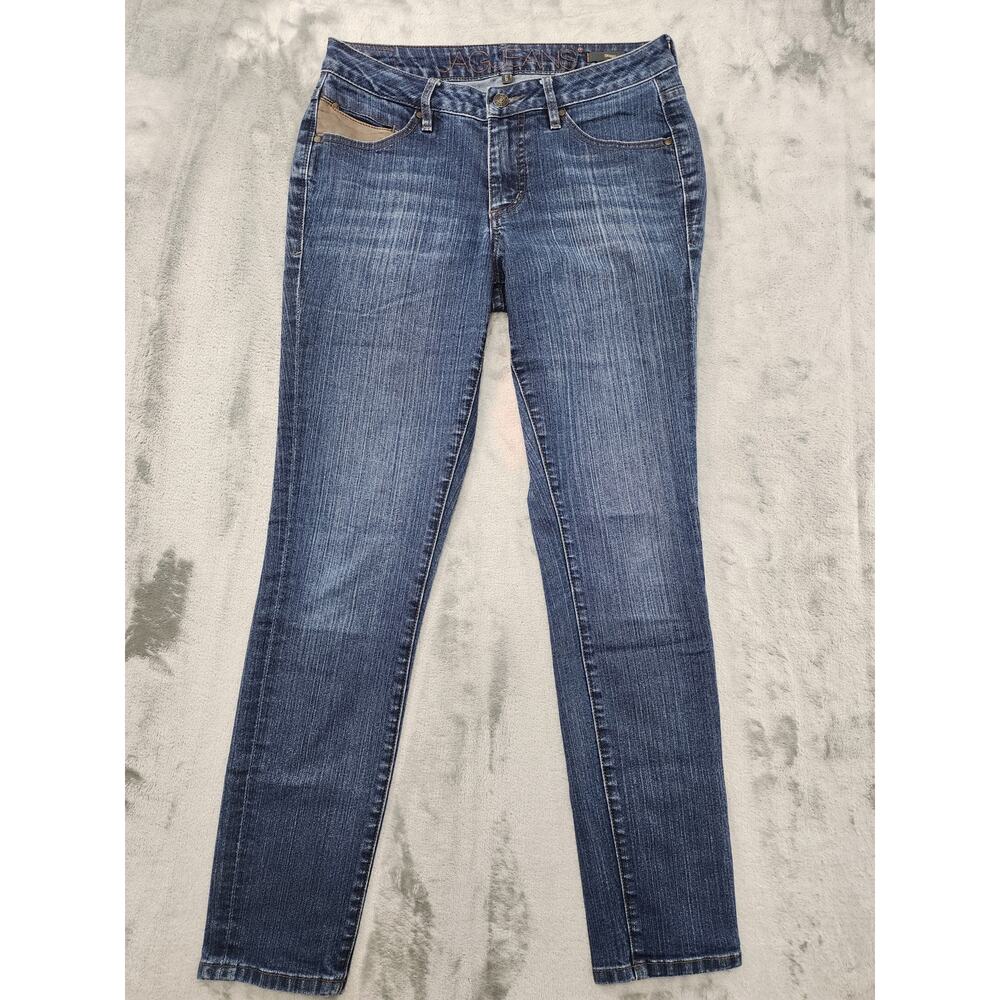Jag Jeans Womens 6‎ Blue Mid Rise Skinny Leg Ankle Stretch Denim Leather Patch